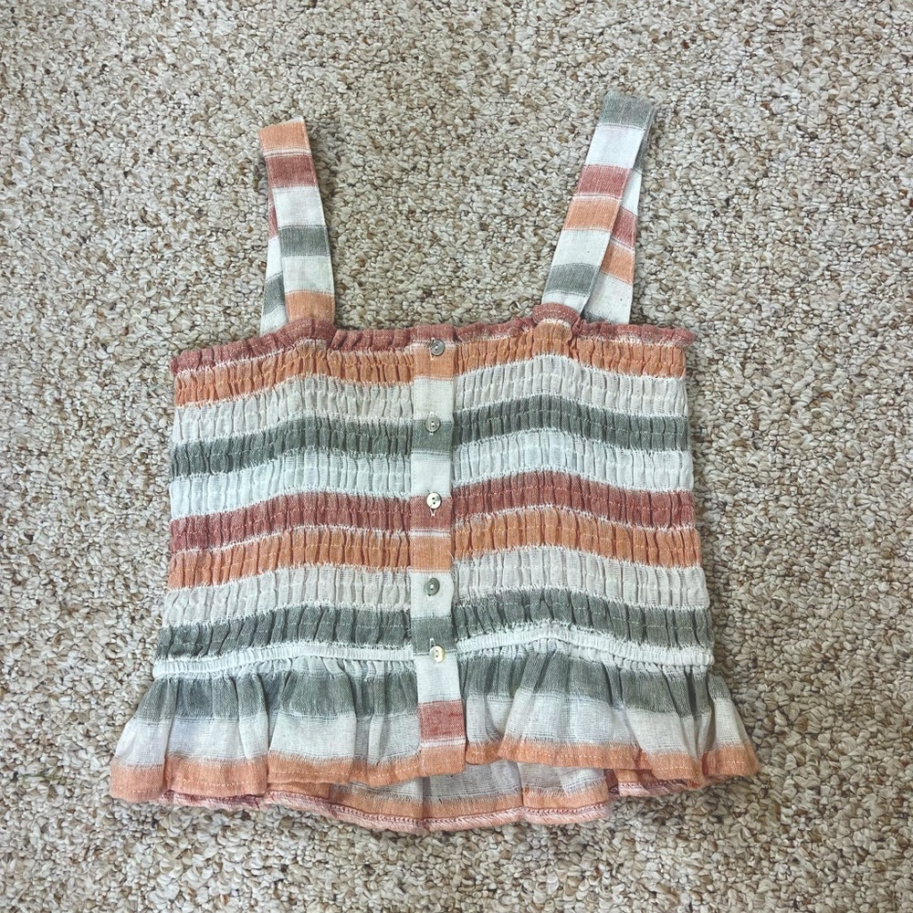 ‘By Together’ Multicolor Peplum/ Smocked Flounce Tank Top Size Large